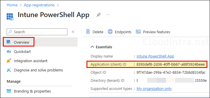 Copy Client ID of Intune Powershell app