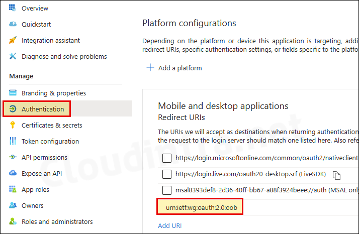 Add urn:ietf:wg:oauth:2.0:oob in the Redirect URI