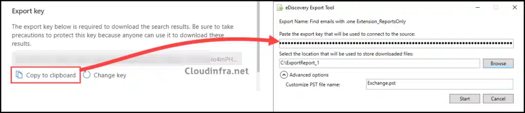 Copy Export Key to eDiscovery Export Tool