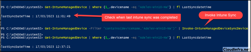 Invoke Intune sync on one device using Powershell