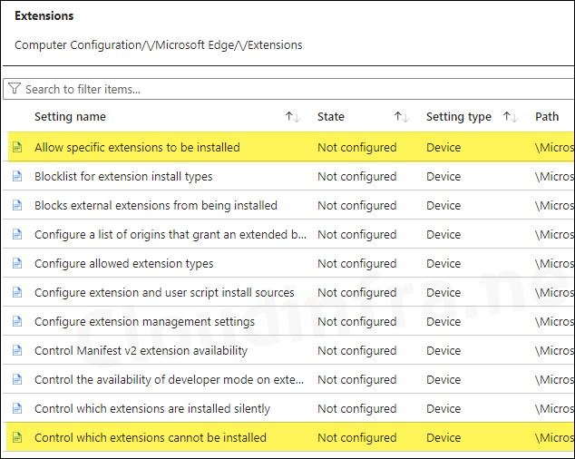 Control which extensions cannot be installed policy