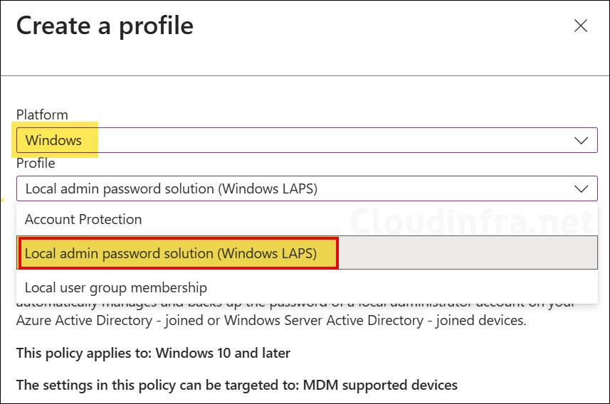 Local administrator password solution (Windows LAPS) Intune Profile