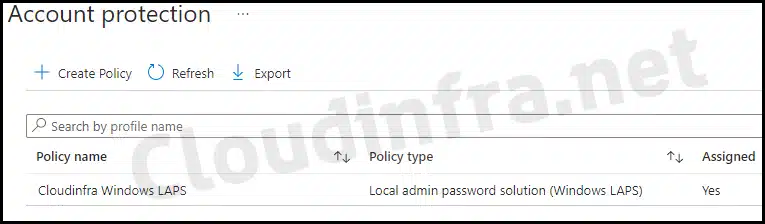 Windows LAPS policy Intune created