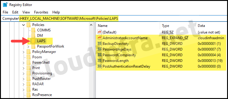 Windows LAPS intune Registry location