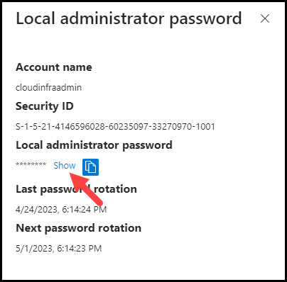 Show Administrator password windows laps intune