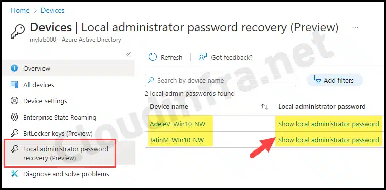 Retrieve Managed Local admin password from the Entra admin center