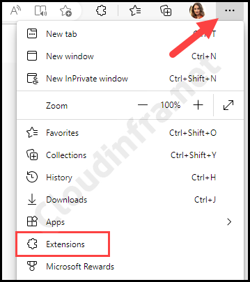 Microsoft Edge Extensions under settings
