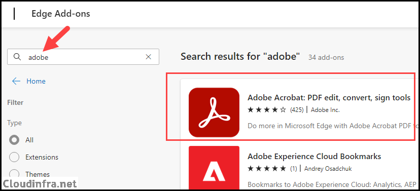 Search for Extensions in Edge