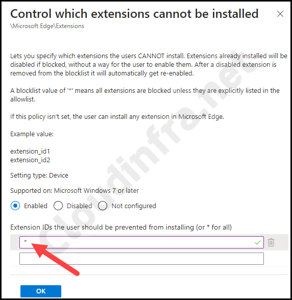 Control which extensions cannot be installed Edge Intune