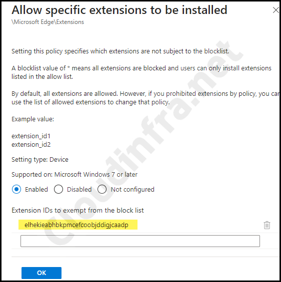 Allow specific extensions to be installed Edge Intune