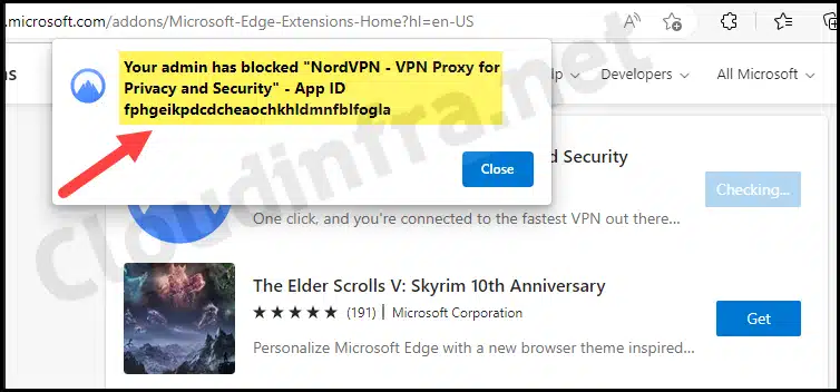 Your admin has blocked Extension - Edge message