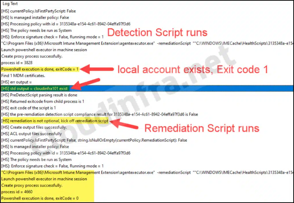 How to verify proactive remediation script run in Logs