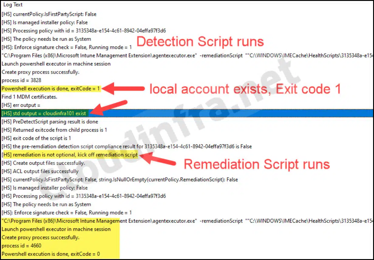 How to verify proactive remediation script run in Logs