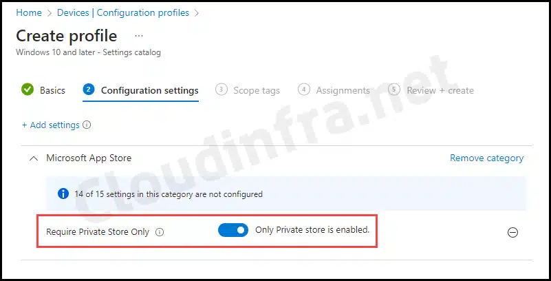 Require Private Store Only setting on Intune admin center