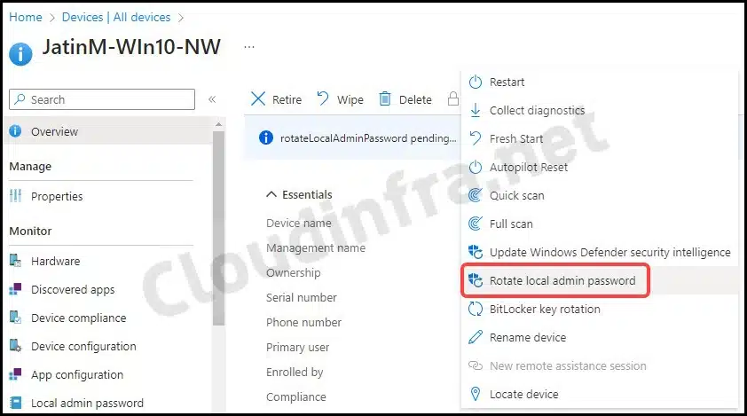 Rotate local admin password using Intune admin center