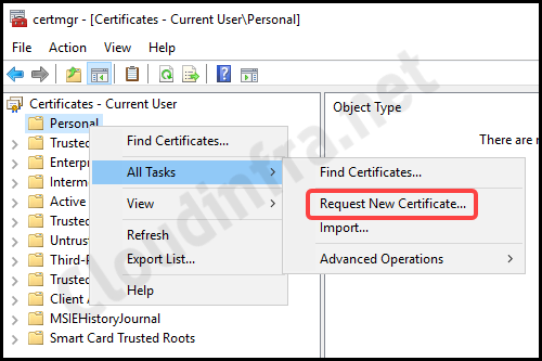 Request New Certificate option