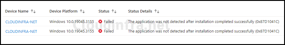 The application was not detected after installation completed successfully (0x87D1041C)