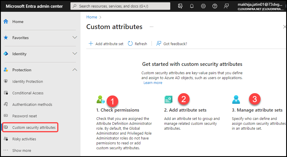 Custom Security attributes on Entra admin center