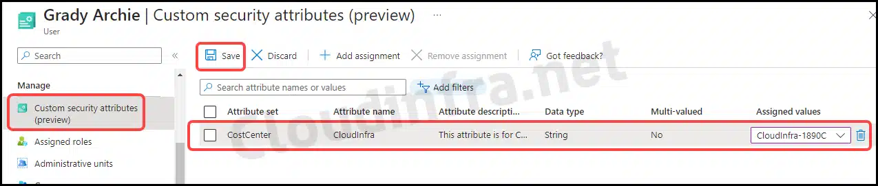 Assign an attribute to a user on Entra admin center