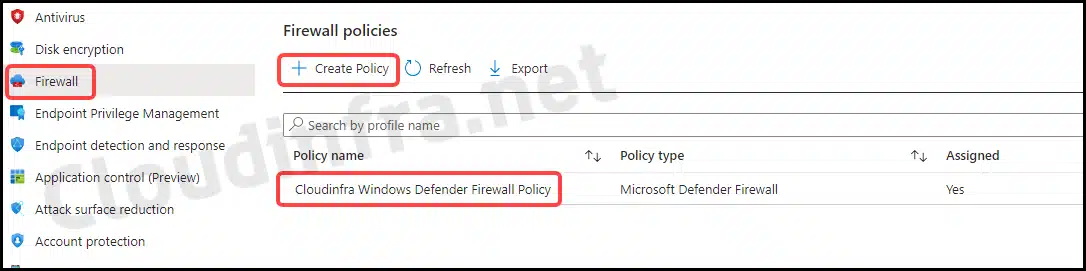 How to create a Windows Defender firewall policy using Intune