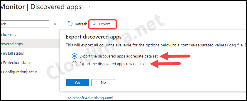 Export the discovered apps aggregate data set