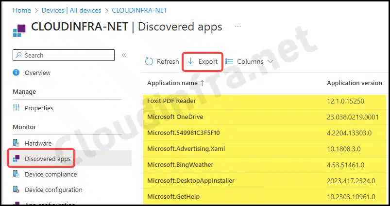 Export Per device Software Inventory report from Intune