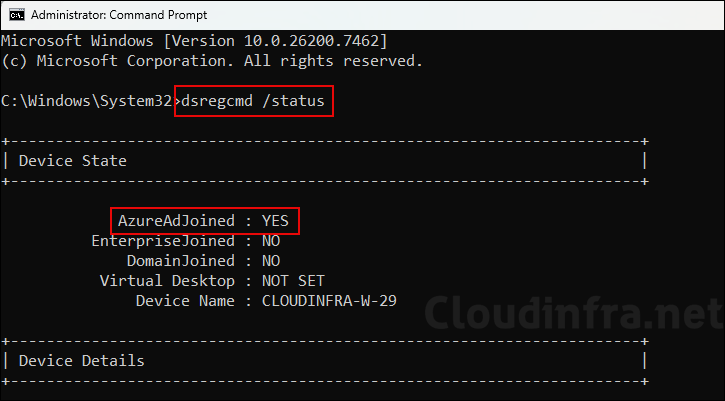 Verify Device Entra Join Status using dsregcmd