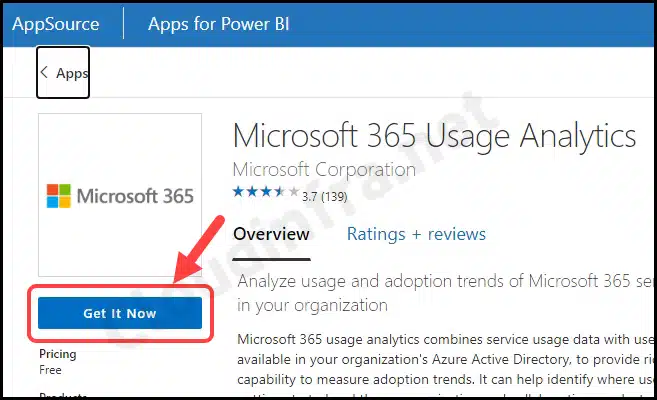Microsoft 365 Usage Analytics PowerBI app Get it Now link
