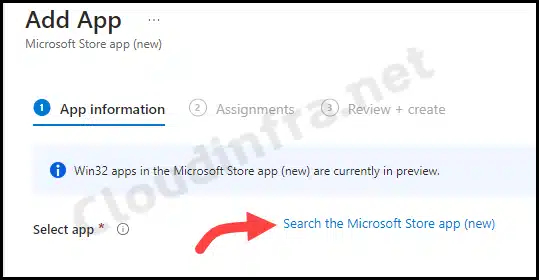 Click on Search the Microsoft Store app (new)