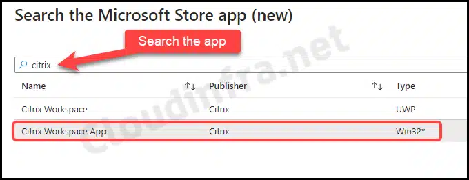 Search Citrix app in Microsoft store app