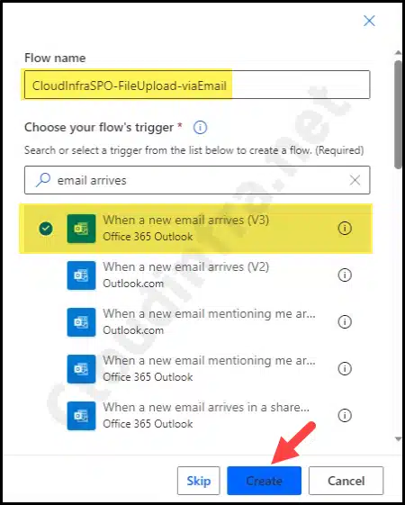 Select flow trigger as When a new email arrives (V3).