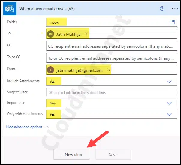 When a new email arrives (V3) Power automate form
