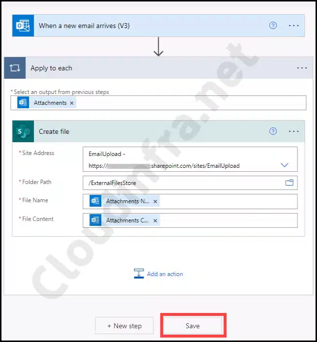 Power automate flow for uploading documents to sharepoint library via Email