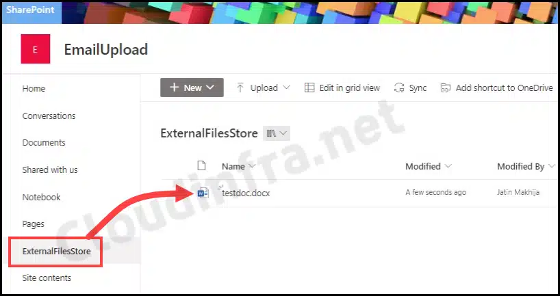 Confirmation of the File which is successfully uploaded to sharepoint online document library ExternalFilesStore