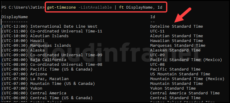 Using Powershell to find Time Zone ID