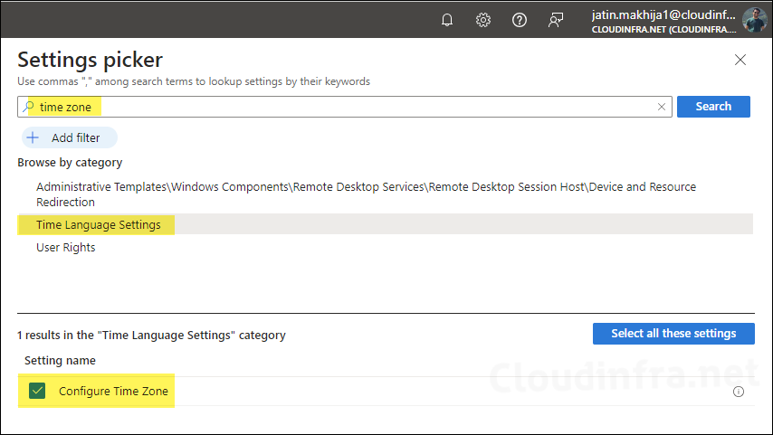 Configure Time Zone policy in Settings catalog