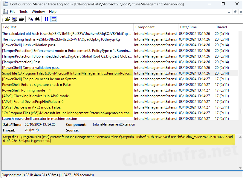 Verify Powershell script execution from Intunemanagementextension.log file