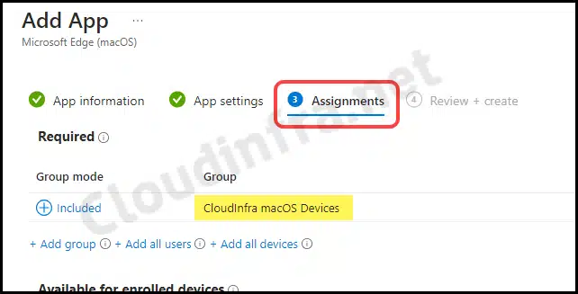 Add macOS device group in Required section for MS Edge browser