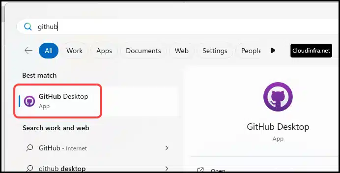 Github desktop icon in start menu