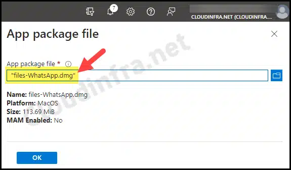 Browse to file-WhatsApp.dmg to create a deployment 