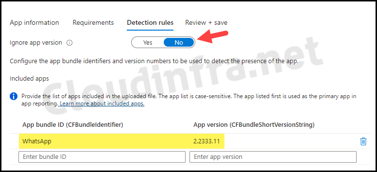 Detection Rules for WhatsApp deployment using Intune admin center