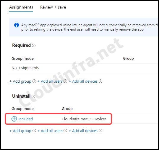 Uninstall WhatsApp on macOS using Intune admin center