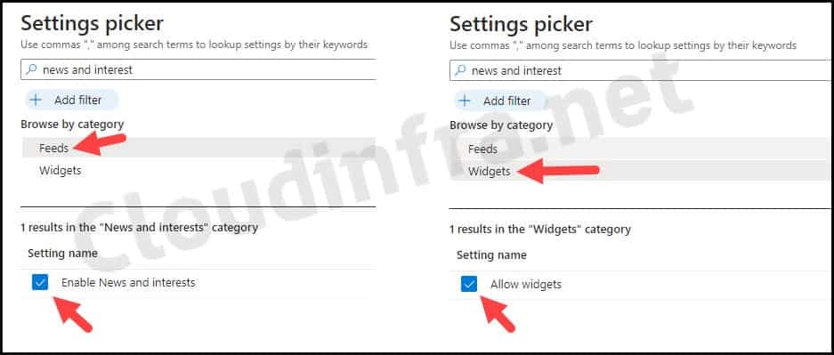 Settings Picker for News and Interests and Widgets on Intune admin center