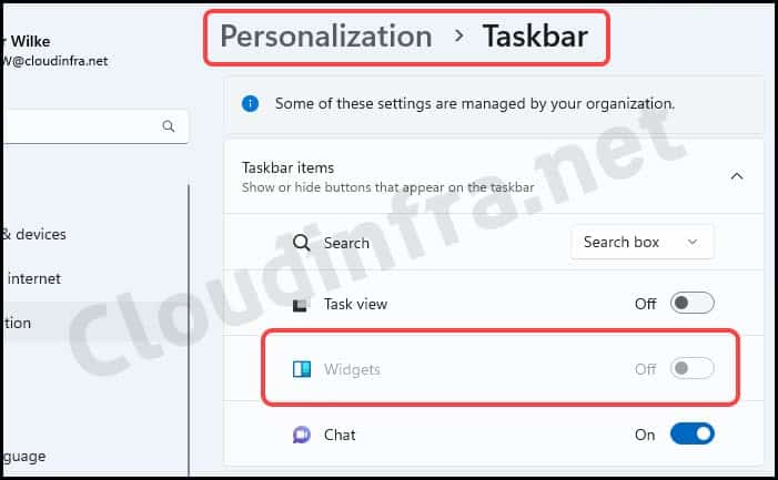 Taskbar Widget Item is disabled and greyed out on Windows 11 device