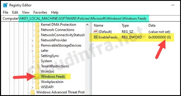 Registry key location to disable News and Interest on Windows 10 device (All user setting)