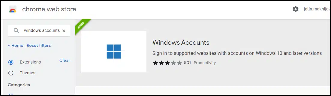 Windows Accounts google chrome extension