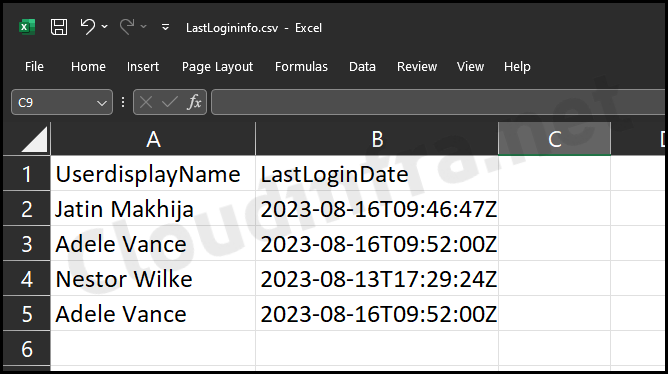 Export Last Login Info of list of Azure AD Users into a CSV File using Powershell