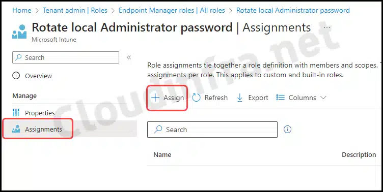 Rotate local Administrator password Intune permission assignment
