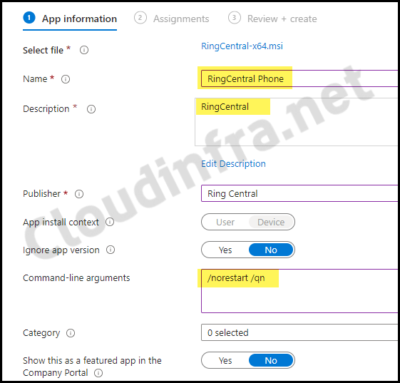 Provide Information about how the app should be deployed by Intune