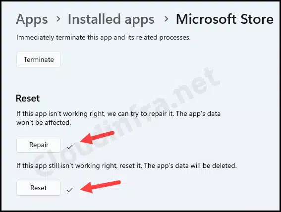 Reset Microsoft store app
